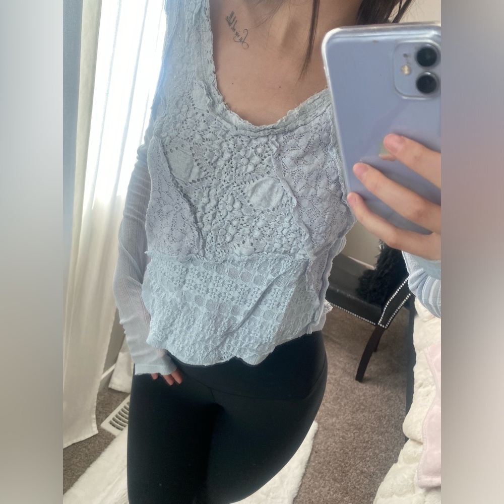 Women's Lace Detail Top - Light Blue